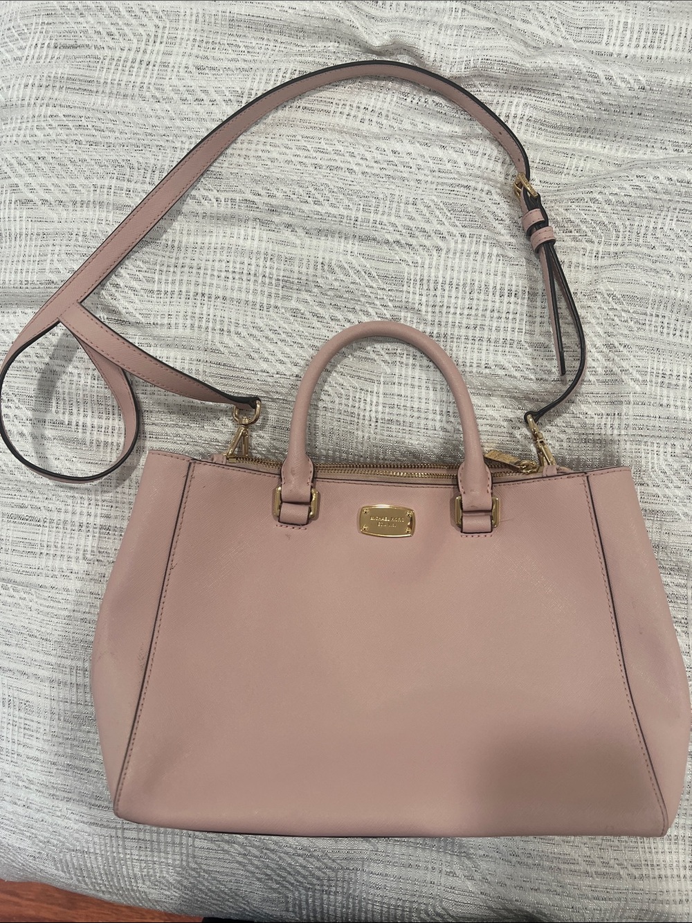 Michael Kors Pink Saffiano Leather Satchel with Gold Hardware